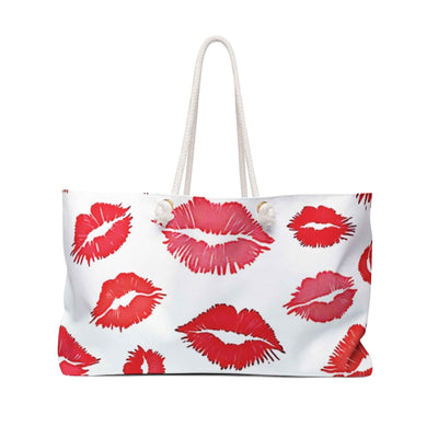 Red Lipstick Kiss Pattern Weekender Bag | Lip Print Travel Tote | Large Tote Bag
