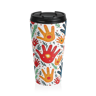 Mug de voyage en acier inoxydable – Motif coloré d'empreintes de mains
