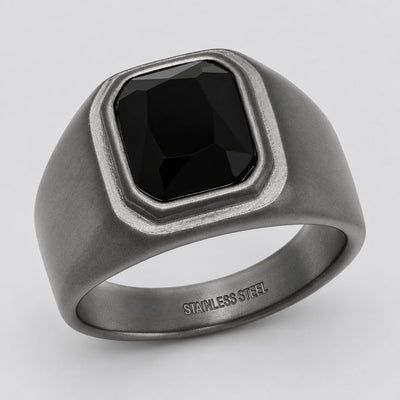 Men’s Matte Black Stainless Steel Signet Biker Ring
