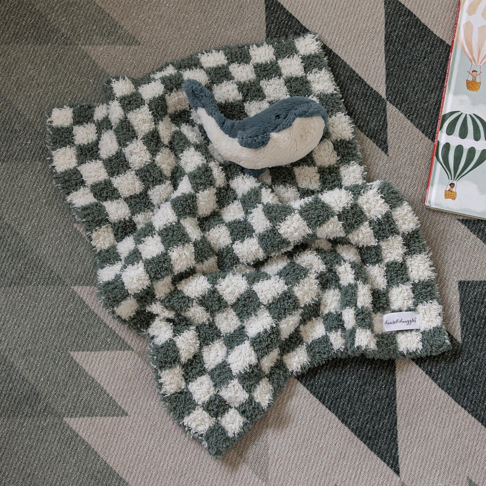 Doudou Bébé Souffle & Carreaux Vert Forêt