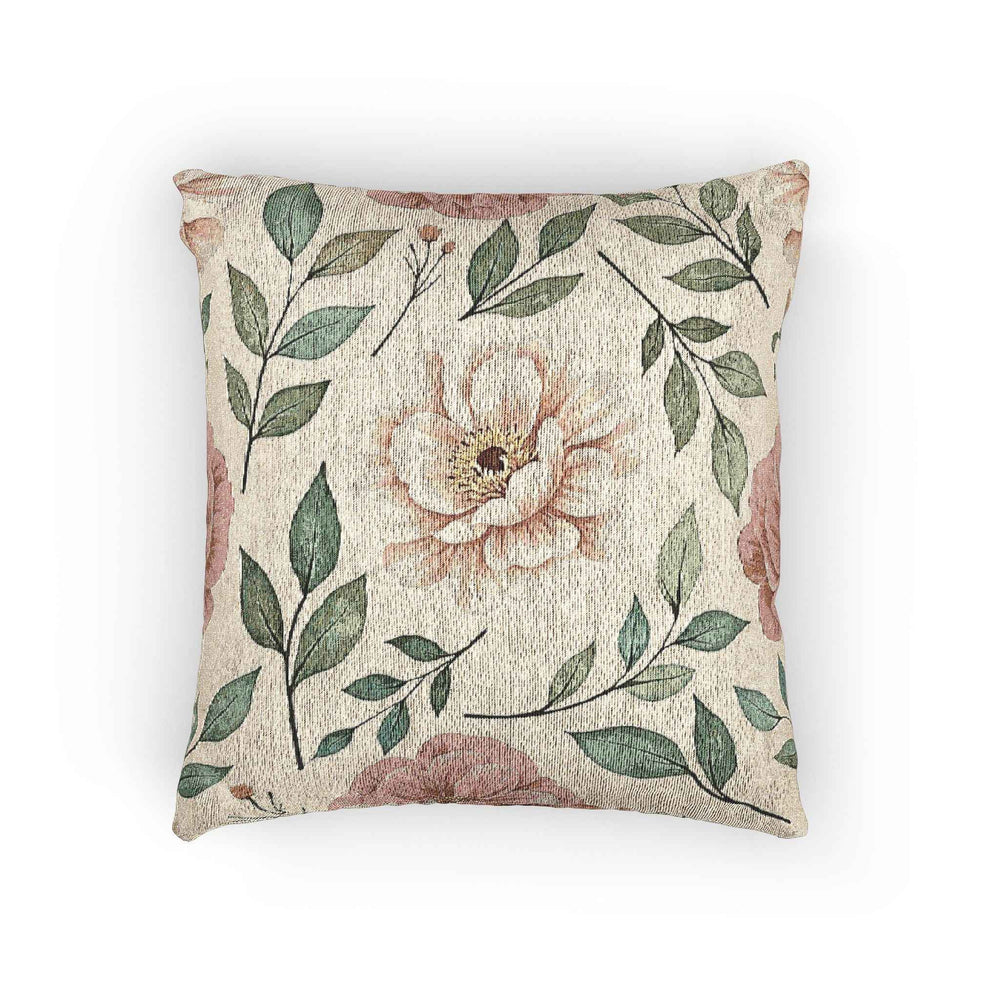 Vintage Floral Woven Pillow | Tapestry Rose Leaf Throw Pillow