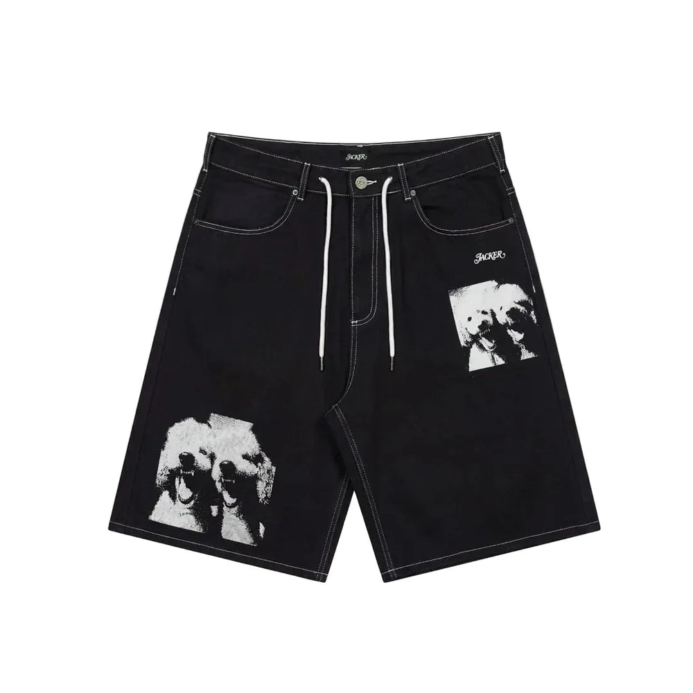 Shorts "Poodle Pals" en denim ample - Noir