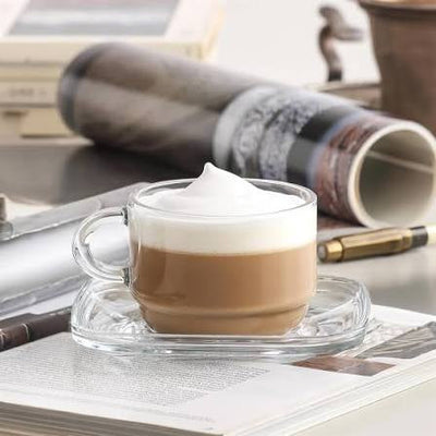 Ensemble de 6 tasses à café empilables en verre avec soucoupes 9 oz - LAV COZY