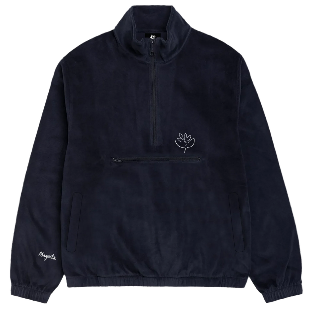 Pull demi-fermeture éclair 'Dimanche Velours' Magenta - Bleu pétrole