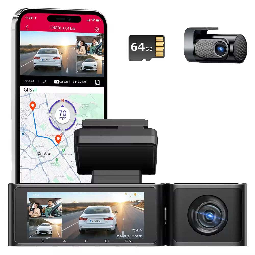 Lingdu C34 4K 3 channel Dash cam builtin wifi GPS
