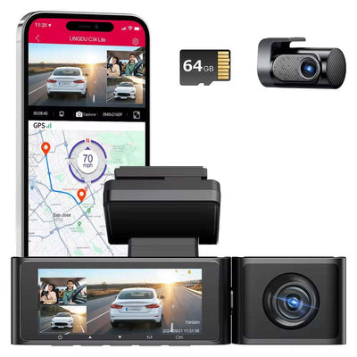 Lingdu C34 4K Caméra de tableau de bord 3 canaux avec Wi-Fi et GPS intégrés