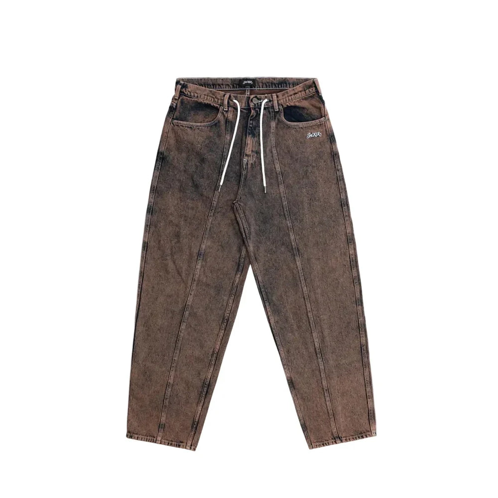 Jacker '3 Stripes' Dyed Denim Baggy Pants - Brown