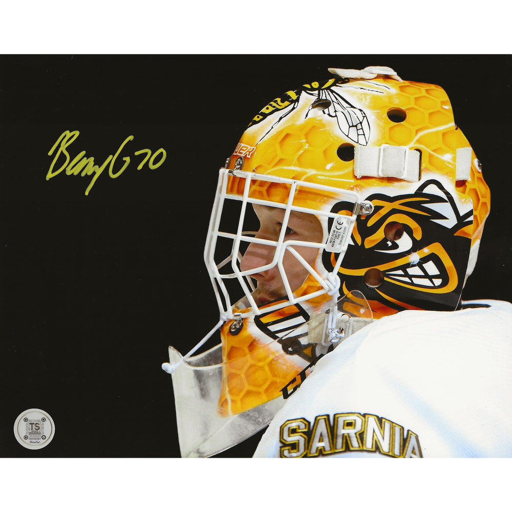 Photo 8x10 de Ben Gaudreau, masque dédicacé des Sarnia Sting