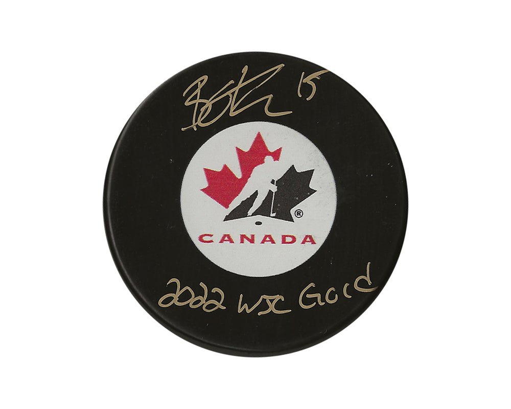 Palet de hockey autographié par Brennan Othmann (Équipe Canada) avec l'inscription « 2022 WJC Gold »