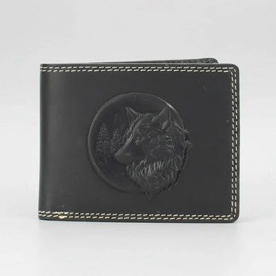 Men’s Cow Leather Wolf Embossed Bifold Wallet