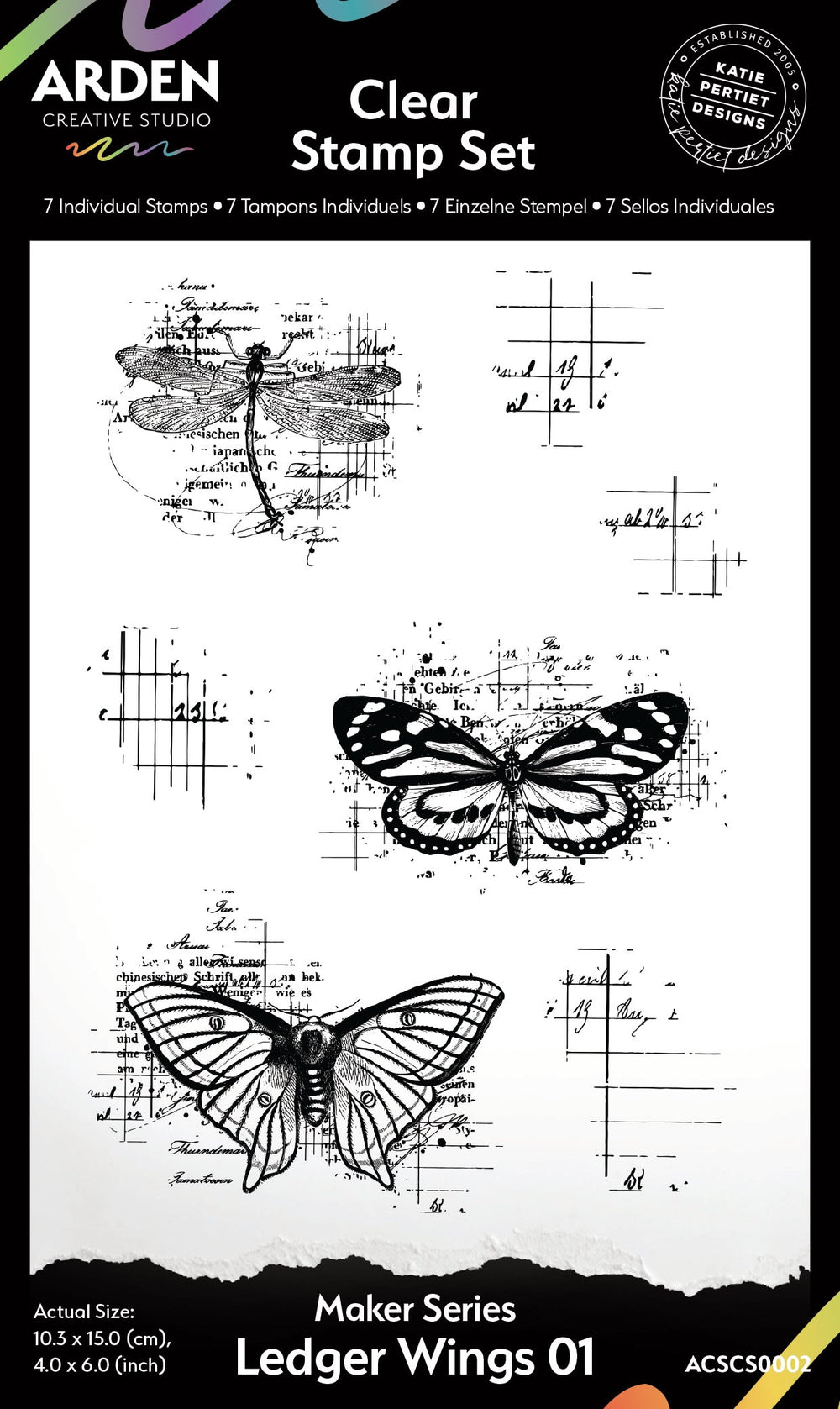 Arden Creative Studio Maker Series Ledger Wings 01 Jeu de tampons transparents 4 po x 6 po