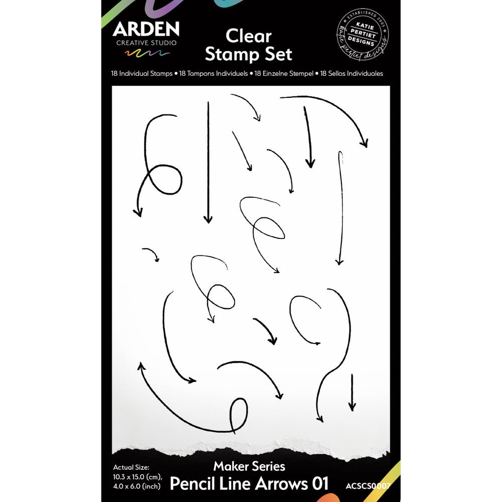 Arden Creative Studio Maker Series Pencil Line Arrows 01 Ensemble de Timbres Transparents 10,16 x 15,24 cm