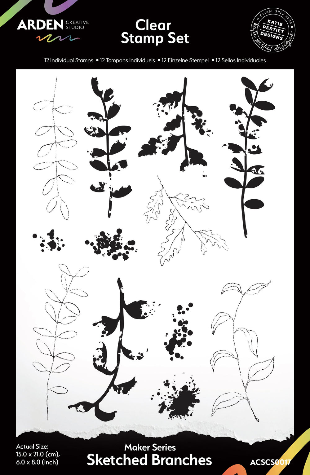 Arden Creative Studio Maker Series Sketched Branches Set de tampons transparents 6 po x 8 po