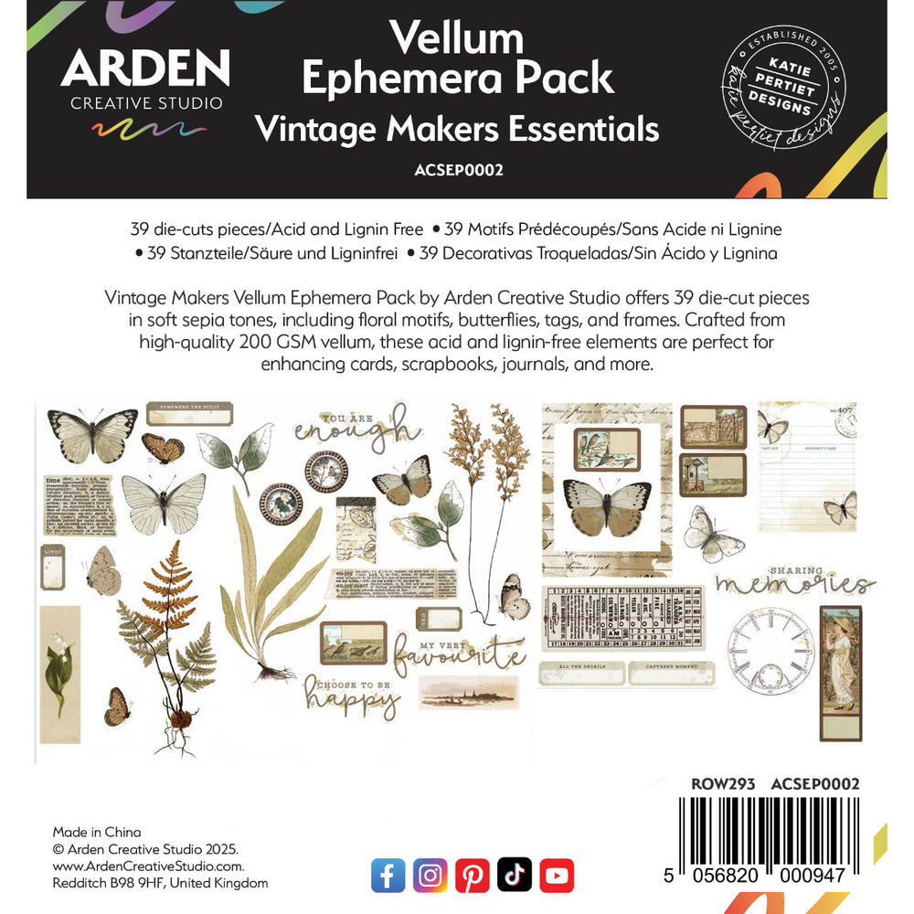Arden Creative Studio Lot d'éphémères en vélin Vintage Makers