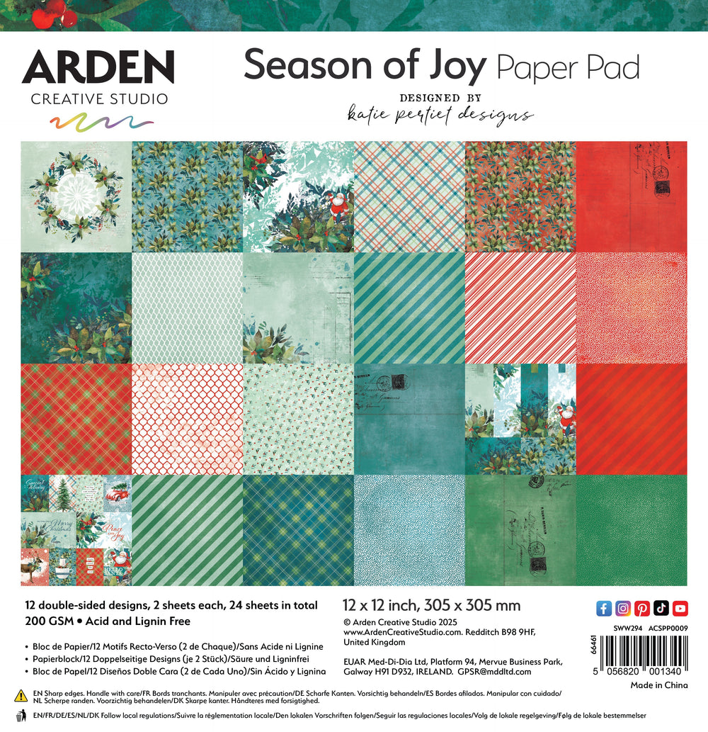 Bloc de papiers « Season of Joy » 30,5 x 30,5 cm, Arden Creative Studio