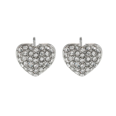 Boucles d'oreilles clous en forme de cœur ADORE Or Blanc (ton argent) : Zirconia Pavé (CZ) – Déclaration d'amour