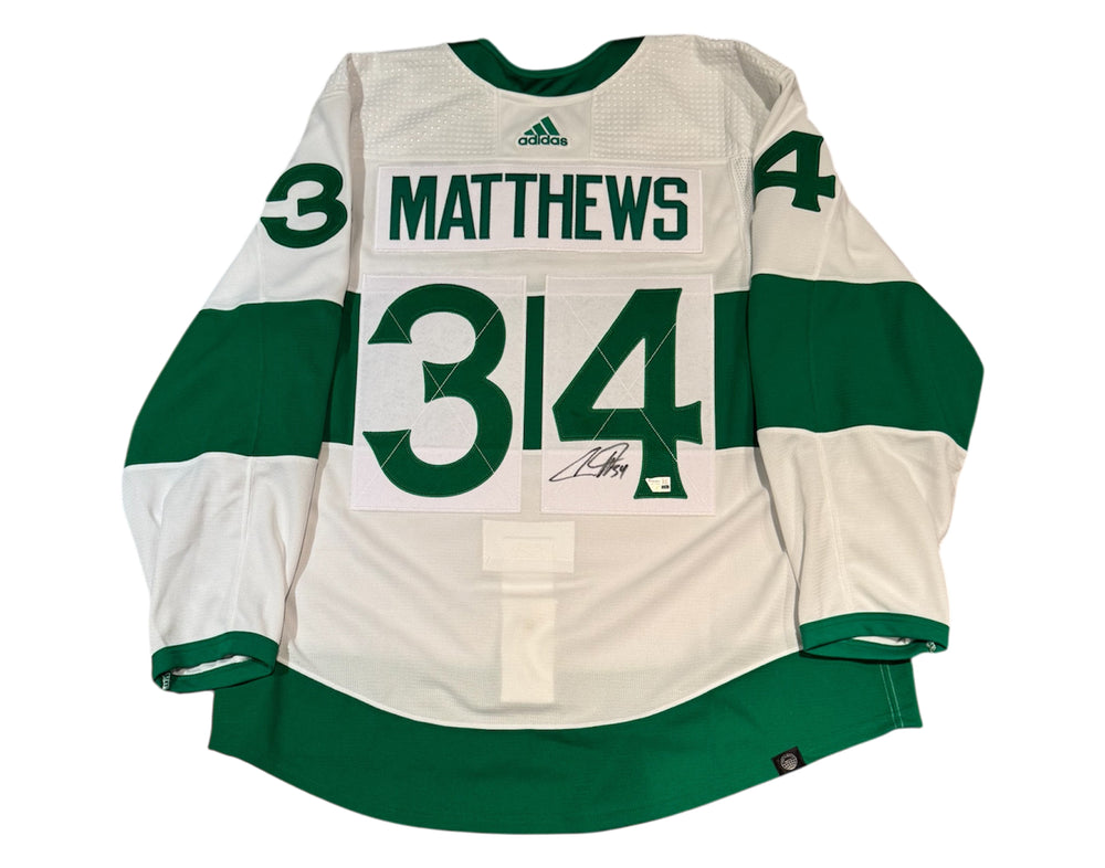 Maillot Adidas Auston Matthews dédicacé des Maple Leafs de Toronto St. Pats MIC