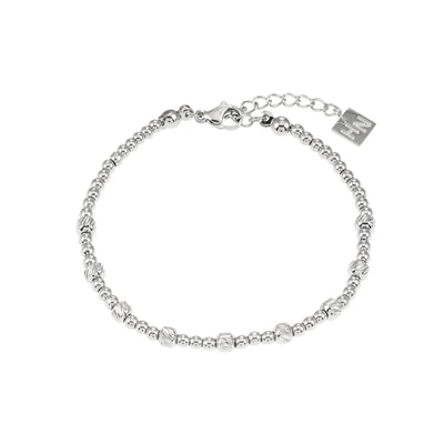 Style ANNABETH : Bracelet à chaîne en or blanc à fusion de perles jumelles (ton argent)