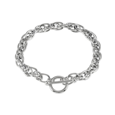 ARDA Silver (White Gold): Chunky Intricate Multi-Link Bracelet with Circle & T-Stopper
