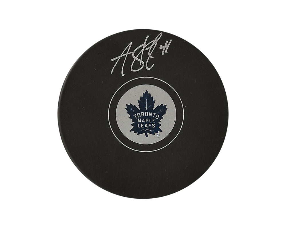 Palet de hockey signé par Anthony Stolarz, modèle signature des Maple Leafs de Toronto