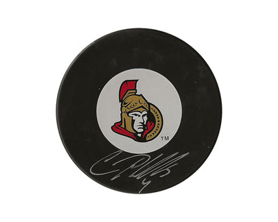 Palet de hockey autographe vintage Chris Phillips des Sénateurs d'Ottawa