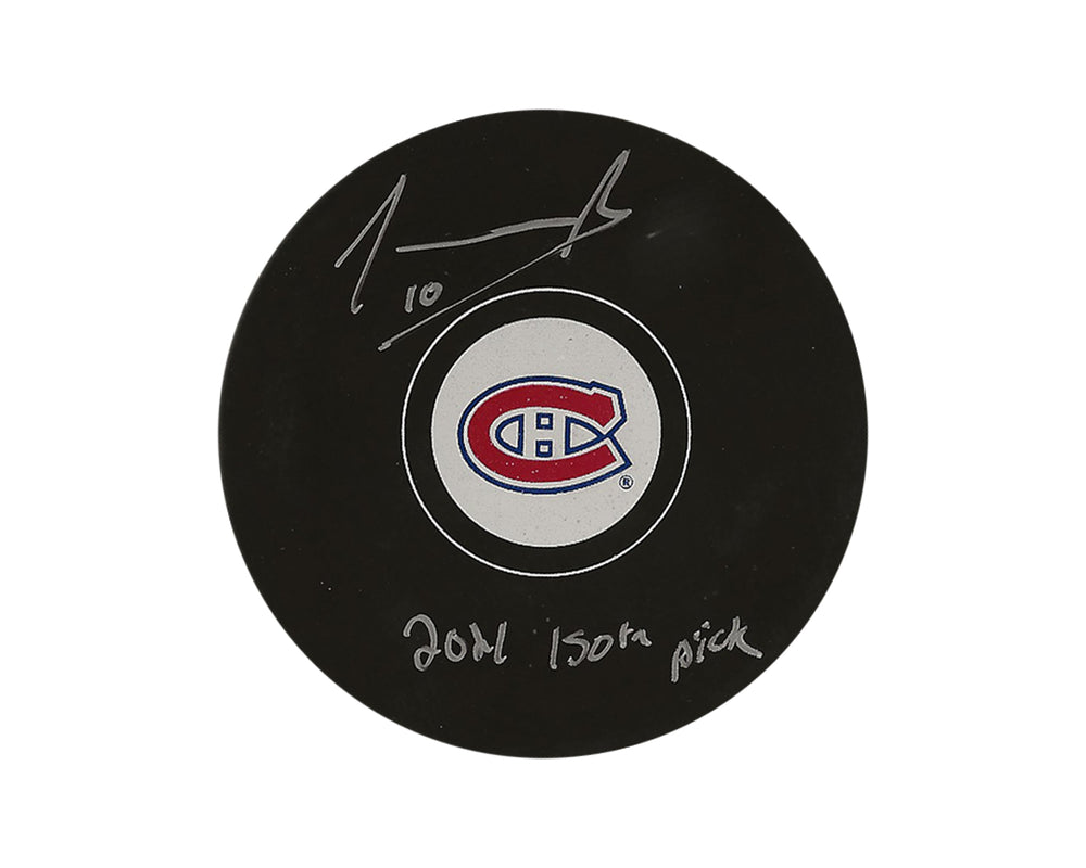 Joshua Roy Palet Autographié Modèle Palet Autographe des Canadiens de Montréal Inscrit "2021 150ème Choix"