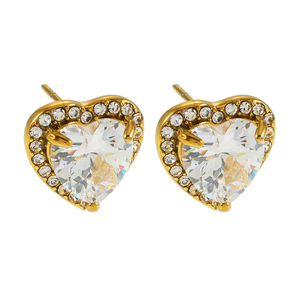 BANRAK Or : Boucles d'oreilles à clous serties de moissanite et de zircone (CZ) en forme de cœur scintillant