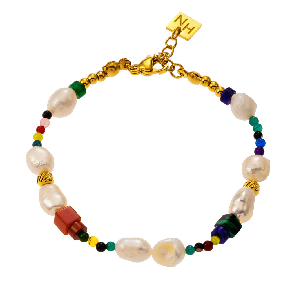 BANYANA : Paradis Trouvé - Bracelet Coloré avec Perles Dorées, Pierres Naturelles et Perles d'Eau Douce