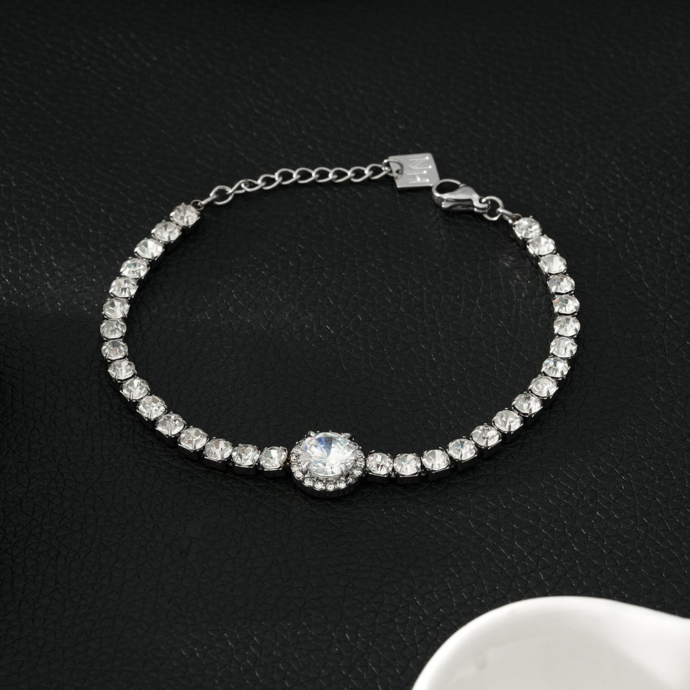 BEREA Or Blanc Argenté : Bracelet Tennis avec Centre Majeur en Zircone (CZ) – Élégance Intemporelle pour Toutes Occasions