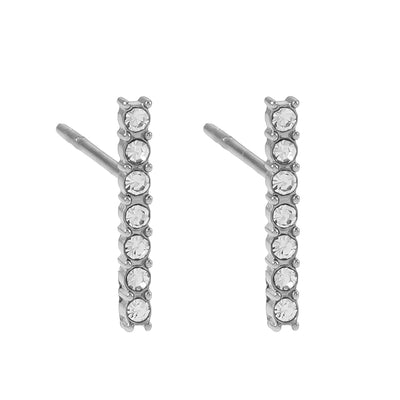 BIHAR : Clous d'oreilles minimalistes en or blanc (ton argent) incrustés de zircon pavé
