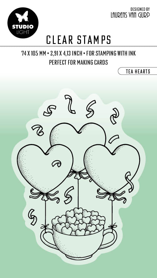 BL Tampon Transparent Cœurs de Thé Par Laurens 105x74x3mm 1 PC n°352