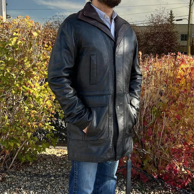 Manteau long bicolore à double col pour homme BOL | Blouson en cuir