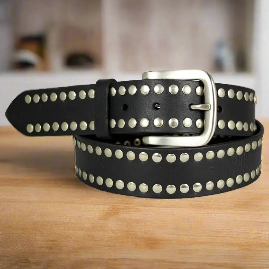 BOL Ceinture en cuir à boucle amovible cloutée argent pour homme