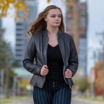 Blouson en cuir BOL pour femme, avec motif tressé