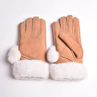 Gants en peau de mouton mérinos cousus main à pompons BOL pour femme