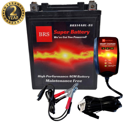 Kit combiné chargeur intelligent/mainteneur et batterie AGM scellée 12 V haute performance BRS14AHL-BS (garantie 2 ans) pour sports motorisés