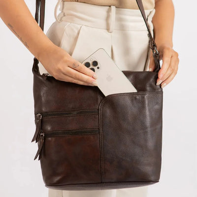 Sac bandoulière Greenwood en cuir avec 2 poches zippées