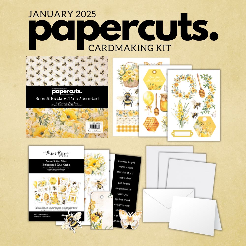 Kit de fabrication de cartes "Bees & Butterflies Papercuts" Janvier 2025 33951