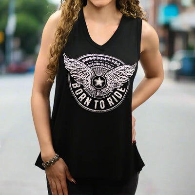 Débardeur Born to Ride avec motif étoile et ailes et détails en dentelle au dos