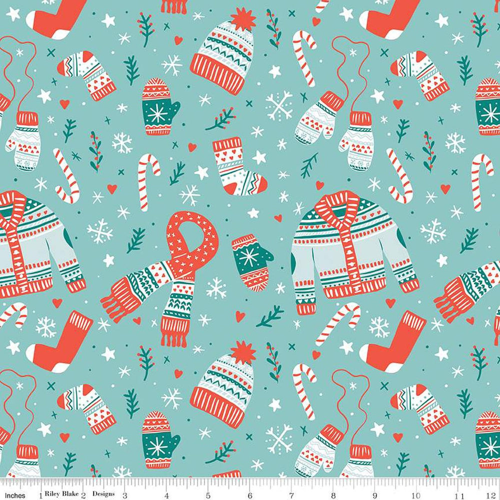 Riley Blake - Corinne Wells - Ski Hill - Mitaines et foulards Aqua C14770R-AQUA
