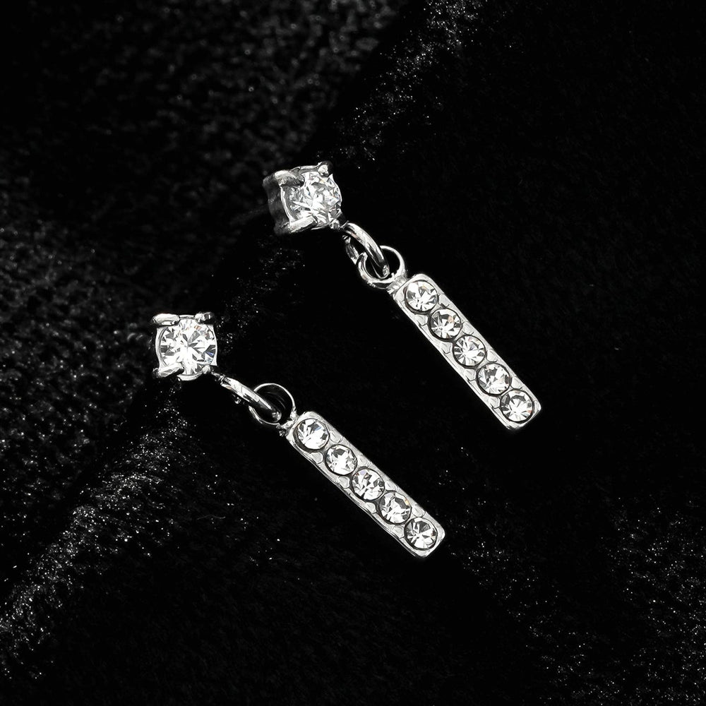CAMDEN Argent (Or Blanc) : Clous d'oreilles combinés avec barre incrustée de zircone et mini solitaire