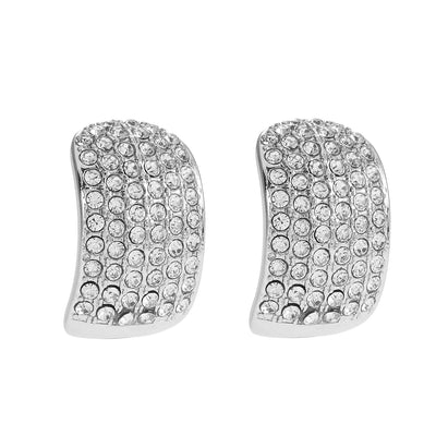 Boucles d'oreilles à clous Style CARMEL : Zirconia Pavé Courbé en Or Blanc (Ton Argenté)