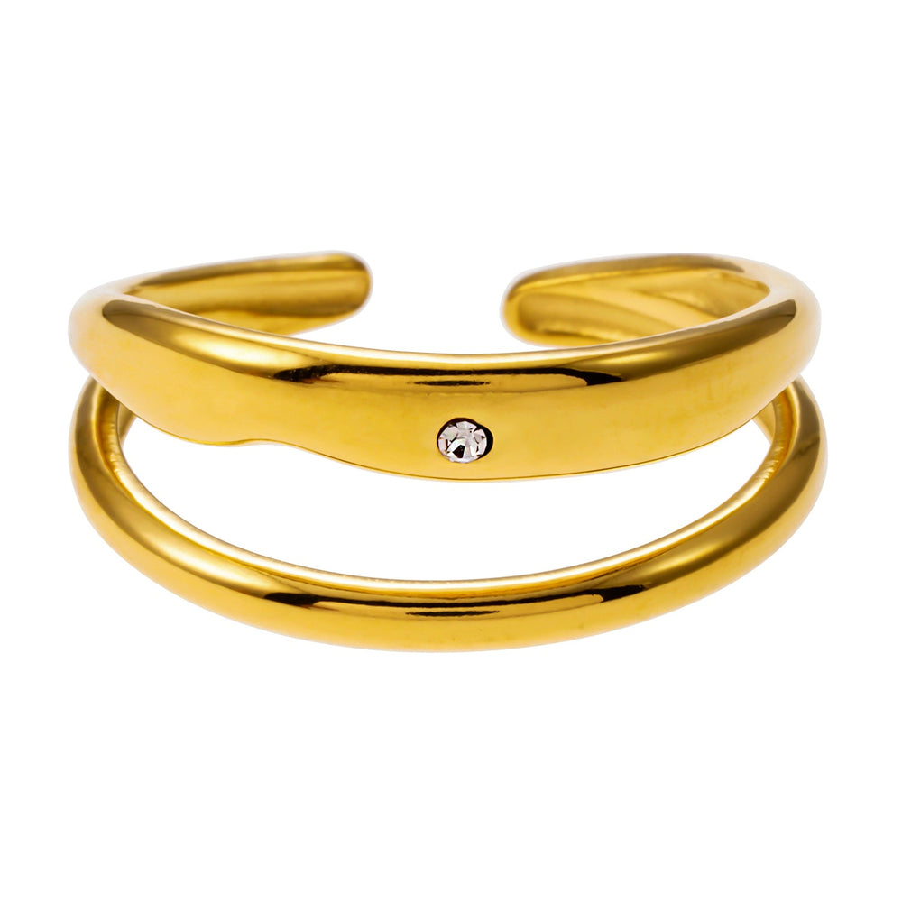 CARMELITA : Bague Solitaire Zirconia (CZ) à Double Bande, Style Moderne Minimaliste