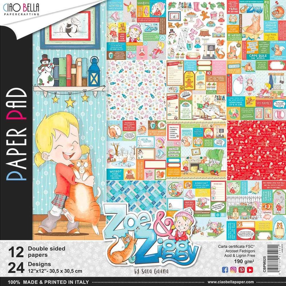Ciao Bella Zoe & Ziggy Paper Pad 12"x12" 12/Pkg — Ecstasy Crafts