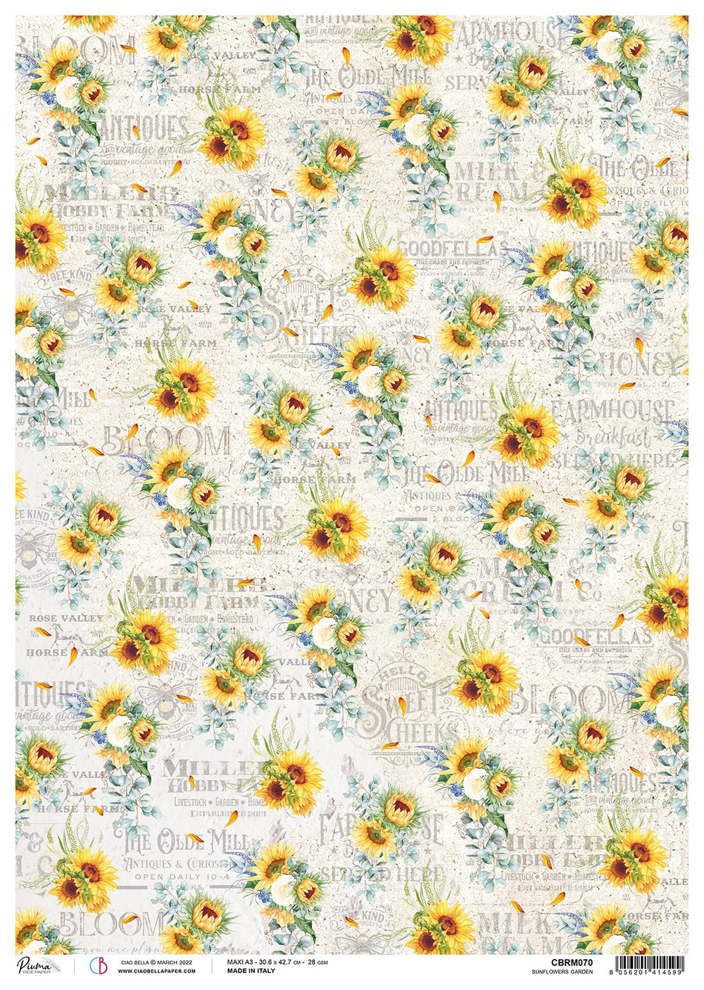 Ciao Bella Rice Paper A3 Piuma Sunflowers Garden - 3 Sheets — Ecstasy Crafts