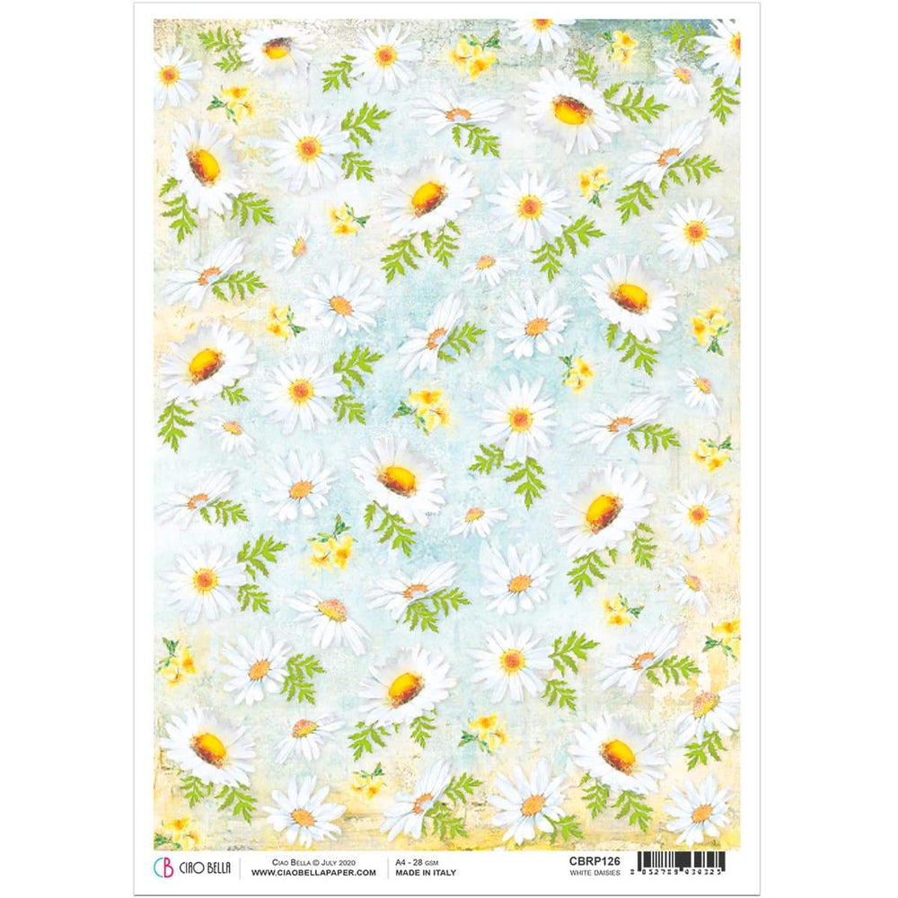Ciao Bella Rice Paper A4 White Daisies — Ecstasy Crafts