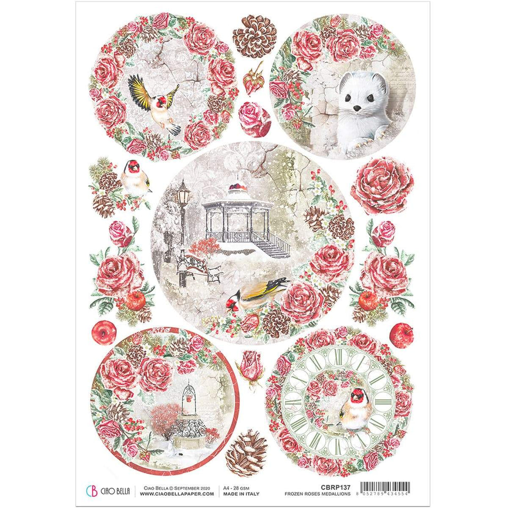 Ciao Bella Rice Paper A4 Frozen Roses Medallions