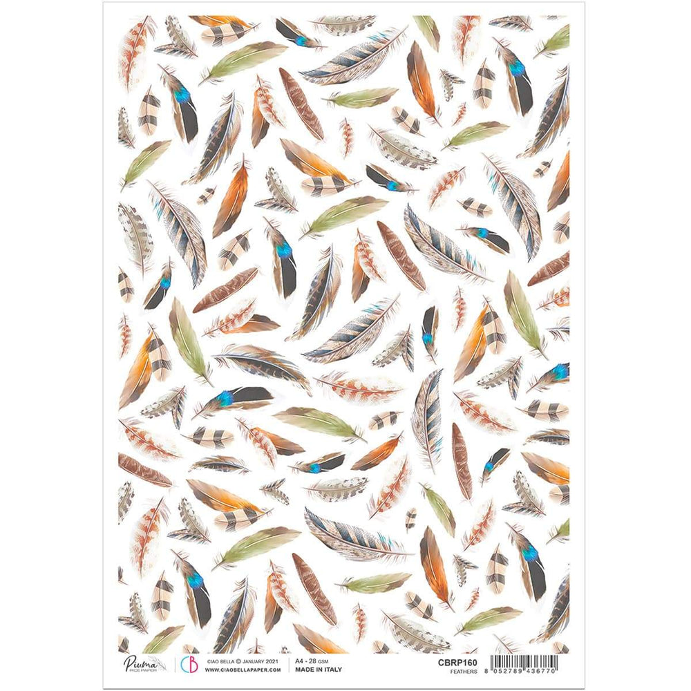 Ciao Bella Papier de Riz A4 Plumes
