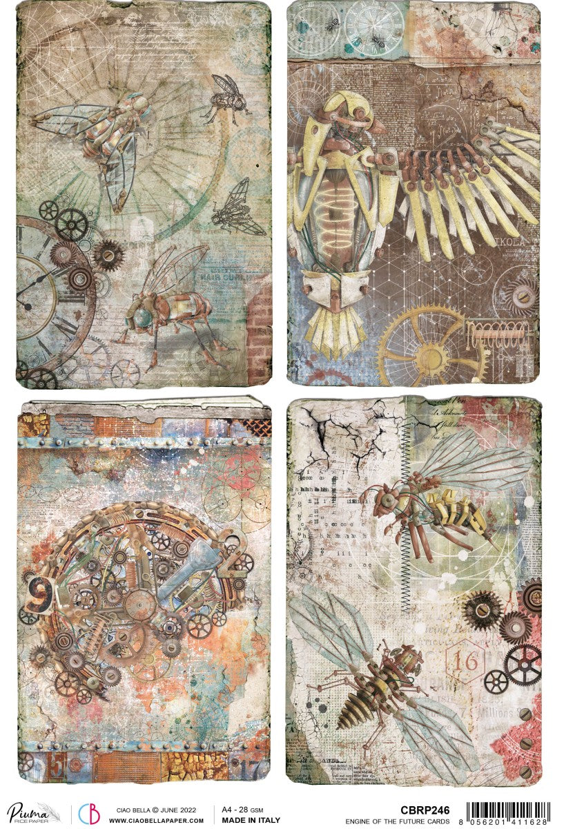 Ciao Bella Papier de Riz A4 Piuma Engine Of The Future Cartes - 5 Feuilles