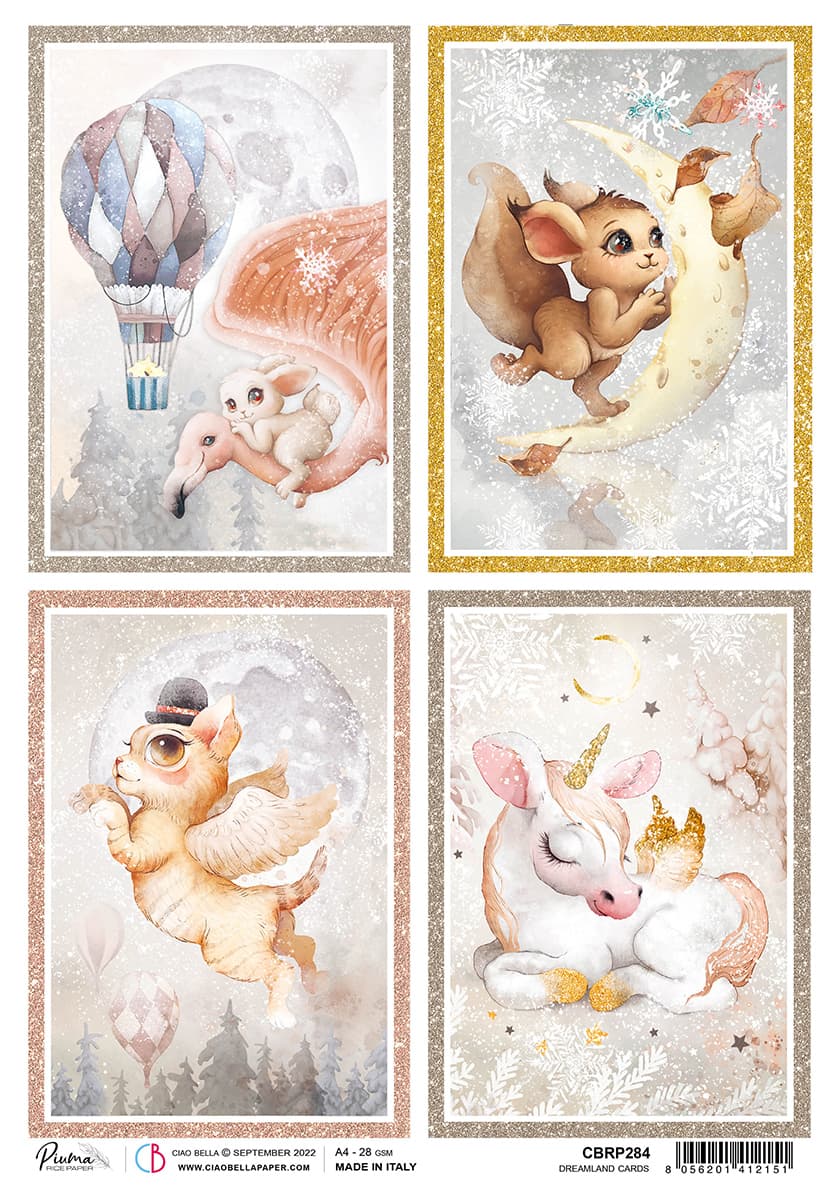 Papier de riz A4 Piuma Cartes Dreamland - 5 feuilles